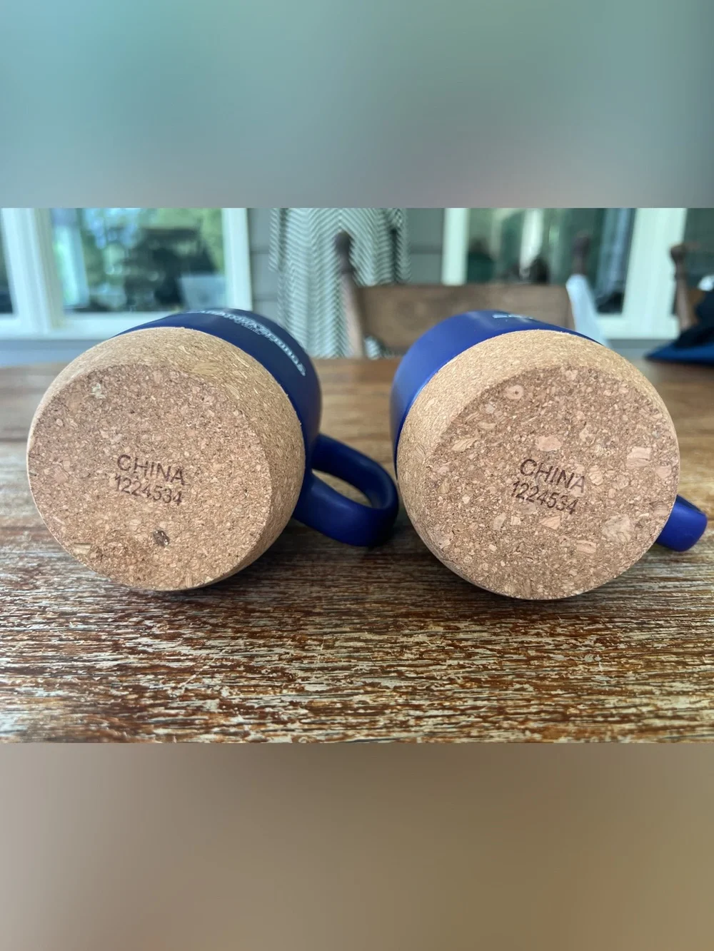 Disney Saratoga Springs Resort Ceramic Travel Mug Set 2 Cork Base Blue Lids 12oz - Picture 6 of 12